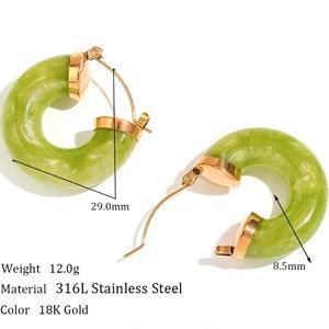 Green Hoop Earrings with Gold Accents - Lightweight Women’s Jewelry